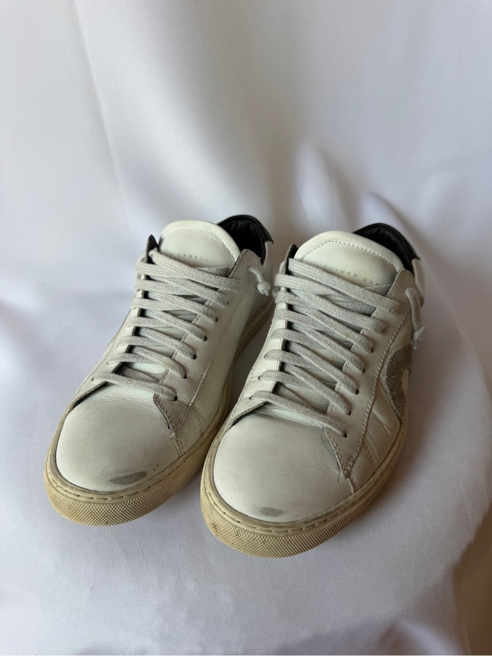 Oliver Cabell White Leather Sneakers with Black Heel